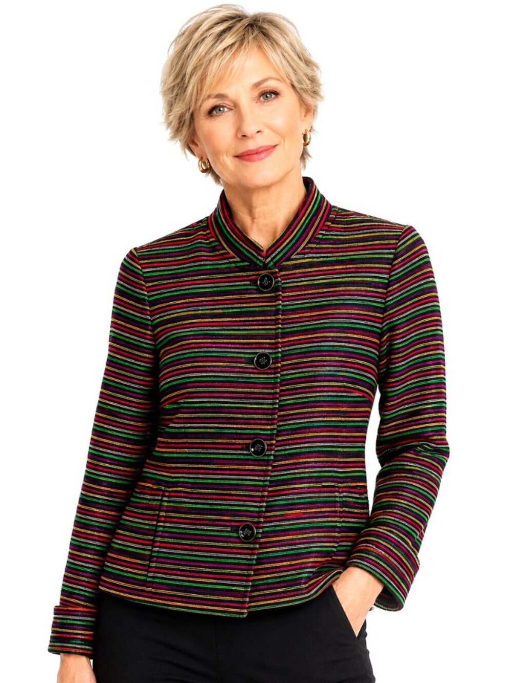 Talbots Multicolor Textured Stripe Metallic Cotton Blazer